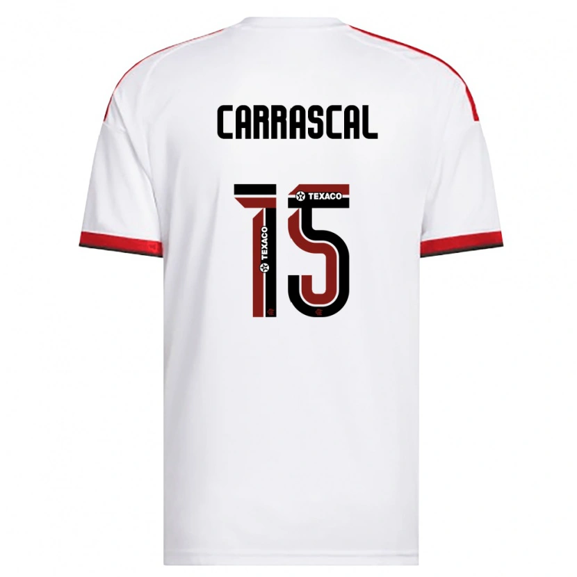Danxen Niño Camiseta Jorge Carrascal #15 Blanco Rojo Negro 2ª Equipación 2026/27 La Camisa