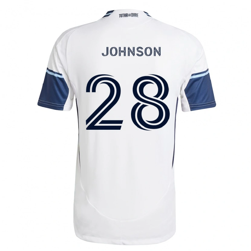 Danxen Niño Camiseta Tate Johnson #28 Blanco Azul Real 1ª Equipación 2026/27 La Camisa