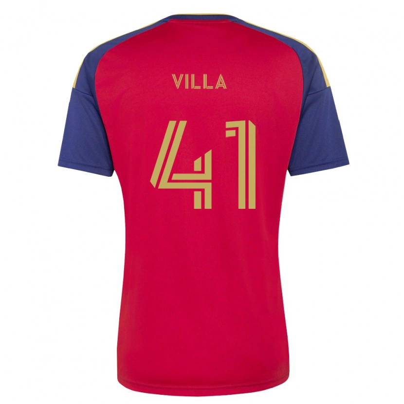Danxen Niño Camiseta Gio Villa #41 Azul Real Marrón Rojo 1ª Equipación 2026/27 La Camisa