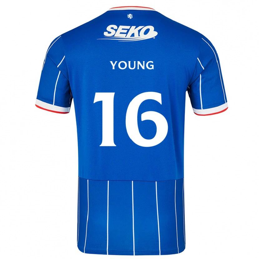 Danxen Niño Camiseta Calum Young #16 Rojo Azul Blanco 1ª Equipación 2026/27 La Camisa