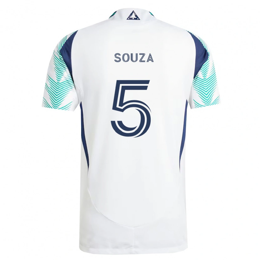 Danxen Niño Camiseta Victor Souza #5 Blanco Azul Marino Verde Claro 2ª Equipación 2026/27 La Camisa