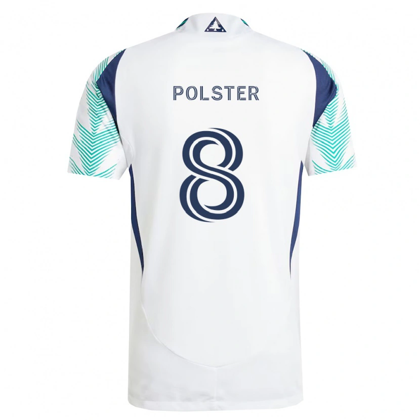 Danxen Niño Camiseta Matt Polster #8 Blanco Azul Marino Verde Claro 2ª Equipación 2026/27 La Camisa