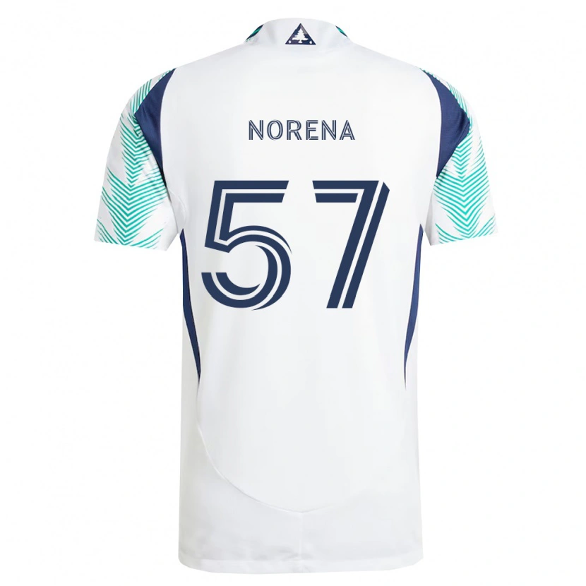Danxen Niño Camiseta Bryan Norena #57 Blanco Azul Marino Verde Claro 2ª Equipación 2026/27 La Camisa