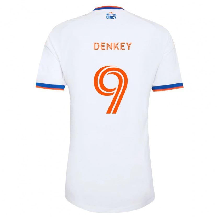 Danxen Niño Camiseta Kévin Denkey #9 Blanco Azul Marino Naranja 2ª Equipación 2026/27 La Camisa