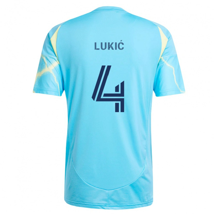 Danxen Niño Camiseta Jovan Lukić #4 Azul Claro Negro Amarillo Claro 2ª Equipación 2026/27 La Camisa