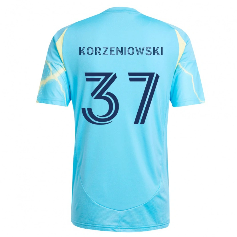 Danxen Niño Camiseta Stas Korzeniowski #37 Azul Claro Negro Amarillo Claro 2ª Equipación 2026/27 La Camisa