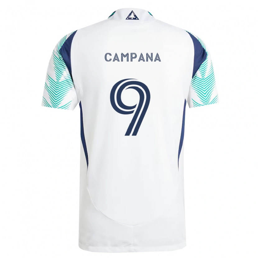 Danxen Mujer Camiseta Leonardo Campana #9 Blanco Azul Marino Verde Claro 2ª Equipación 2026/27 La Camisa