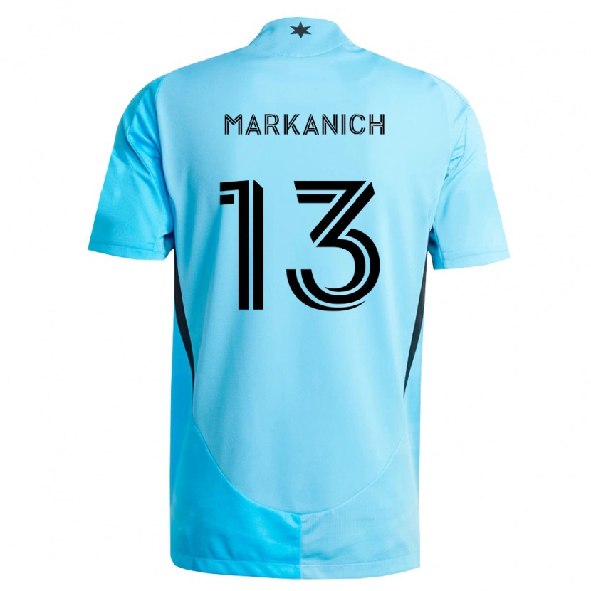 Danxen Mujer Camiseta Anthony Markanich Jr. #13 Azul Claro Negro 2ª Equipación 2026/27 La Camisa