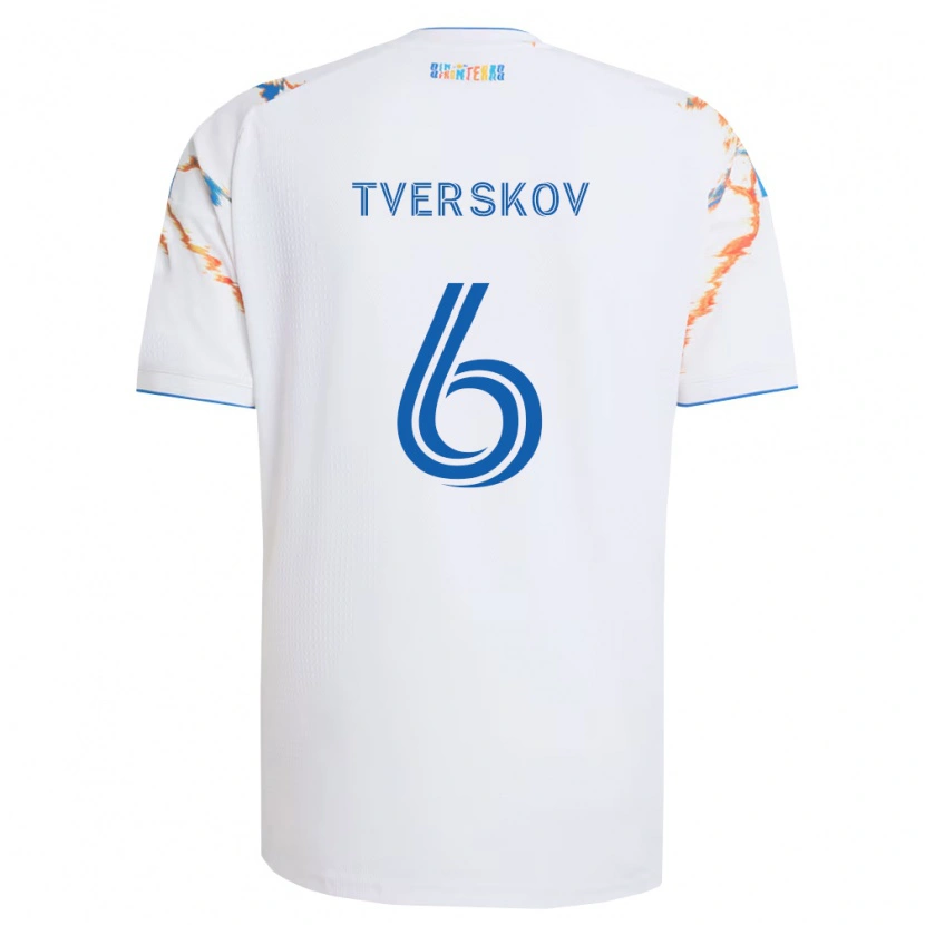 Danxen Mujer Camiseta Jeppe Tverskov #6 Blanco Naranja Azul 2ª Equipación 2026/27 La Camisa