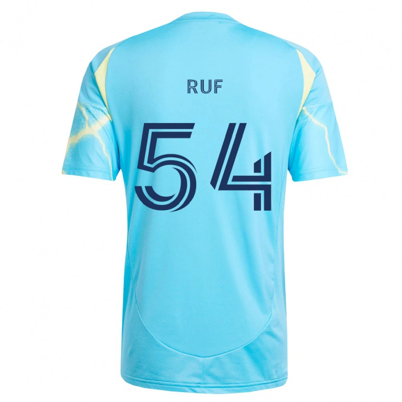 Danxen Mujer Camiseta John Ruf #54 Azul Claro Negro Amarillo Claro 2ª Equipación 2026/27 La Camisa