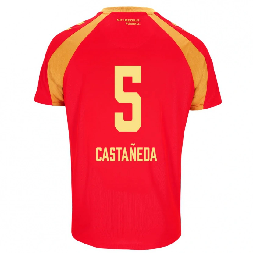 Danxen Niño Camiseta Santiago Castañeda #5 Rojo Naranja Negro 2ª Equipación 2026/27 La Camisa