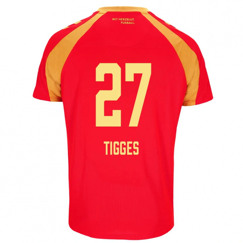 Danxen Niño Camiseta Steffen Tigges #27 Rojo Naranja Negro 2ª Equipación 2026/27 La Camisa