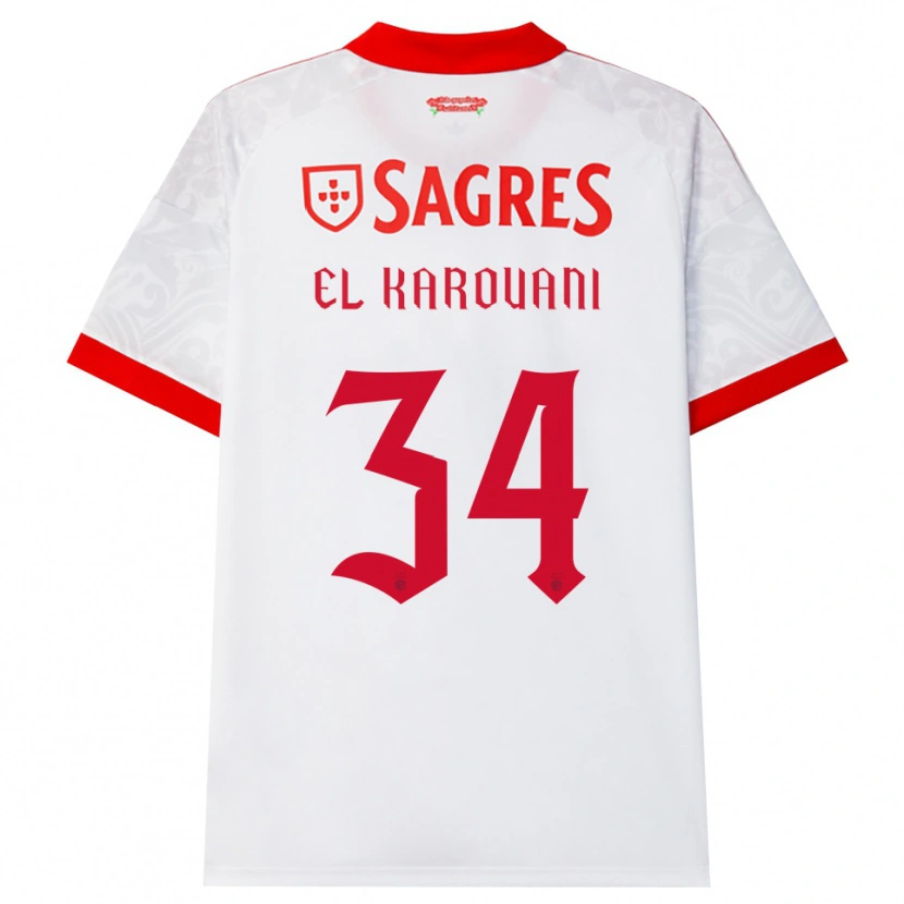 Danxen Niño Camiseta Souffian El Karouani #34 Blanco Rojo Amarillo 2ª Equipación 2026/27 La Camisa