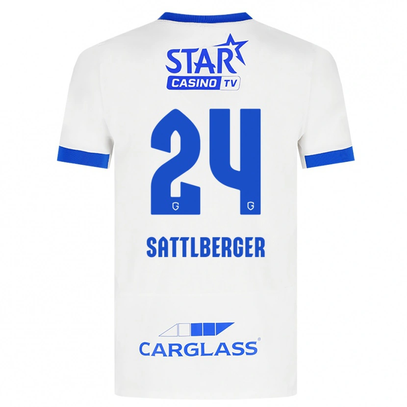 Danxen Niño Camiseta Nikolas Sattlberger #24 Blanco Azul 2ª Equipación 2026/27 La Camisa