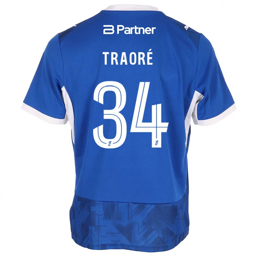 Danxen Mujer Camiseta Ibrahim Traoré #34 Azul Medio Blanco 1ª Equipación 2026/27 La Camisa