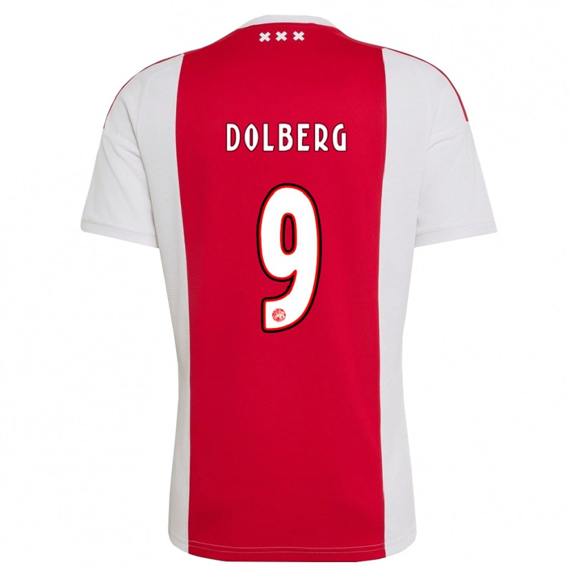 Danxen Mujer Camiseta Kasper Dolberg #9 Rojo Blanco Amarillo 1ª Equipación 2026/27 La Camisa
