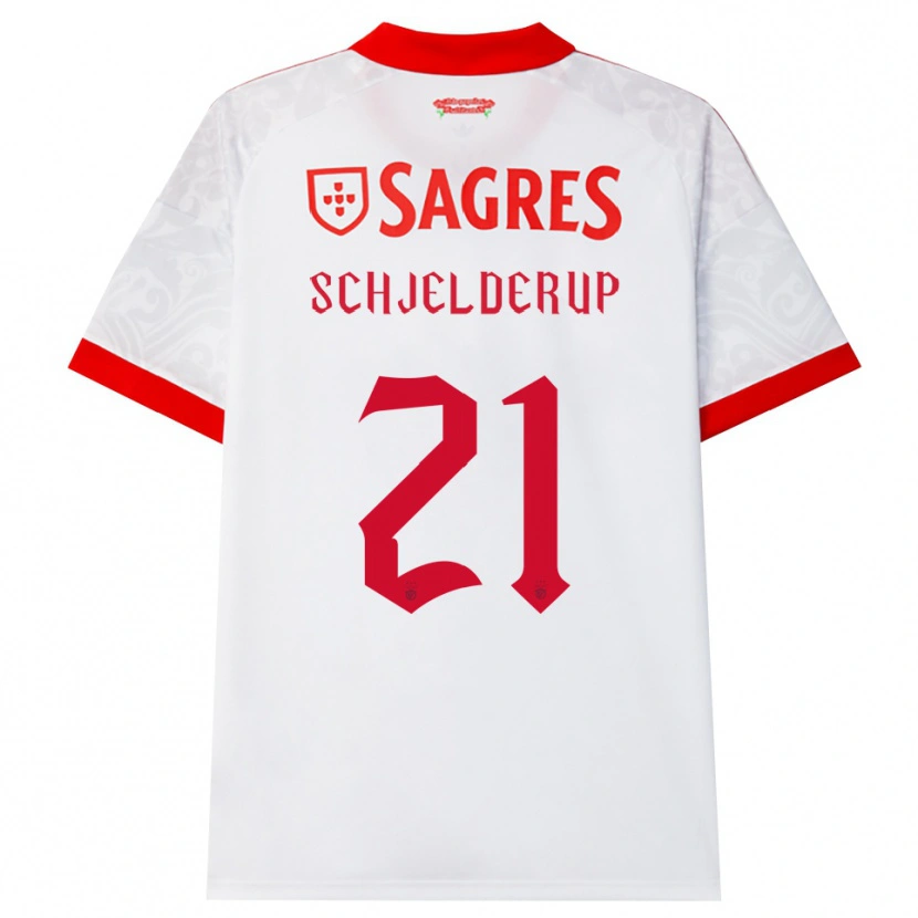 Danxen Mujer Camiseta Andreas Schjelderup #21 Blanco Rojo Amarillo 2ª Equipación 2026/27 La Camisa