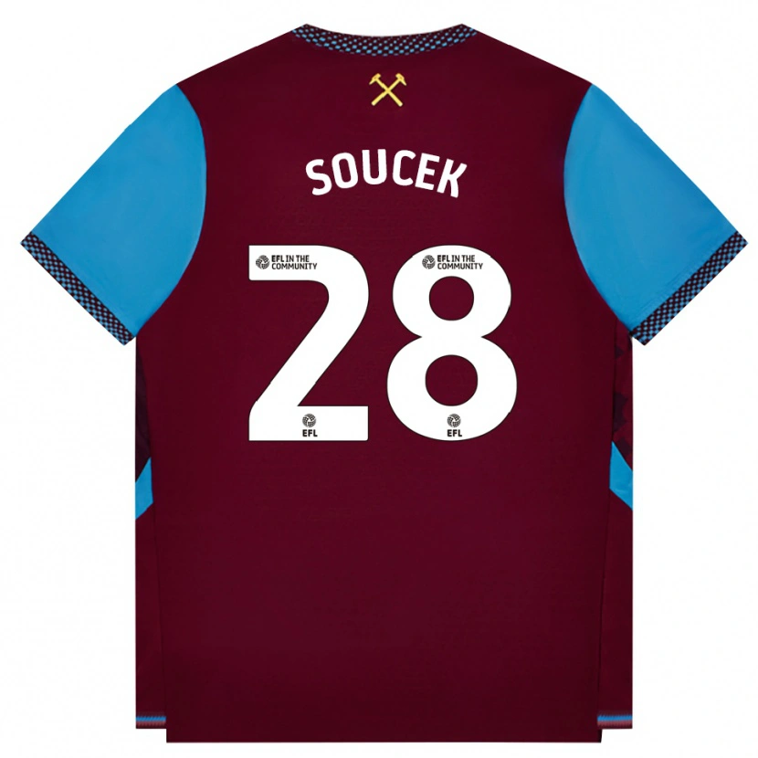 Danxen Niño Camiseta Tomáš Souček #28 Borgoña Azulaciano 1ª Equipación 2026/27 La Camisa
