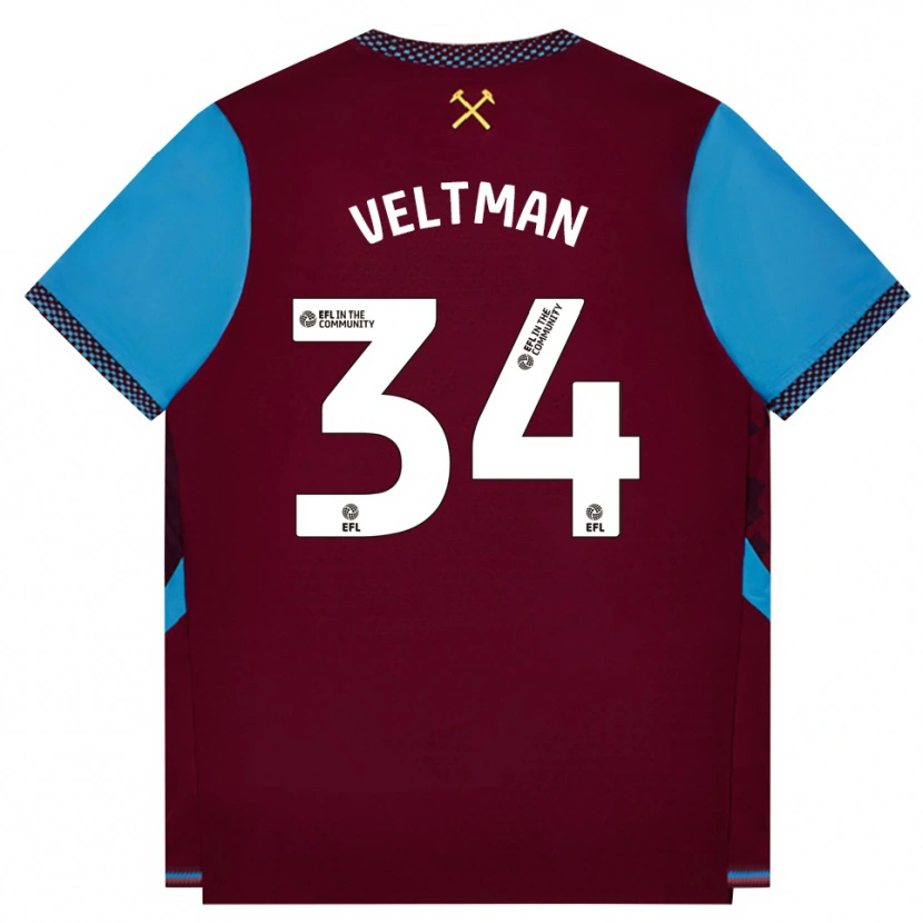 Danxen Niño Camiseta Joël Veltman #34 Borgoña Azulaciano 1ª Equipación 2026/27 La Camisa
