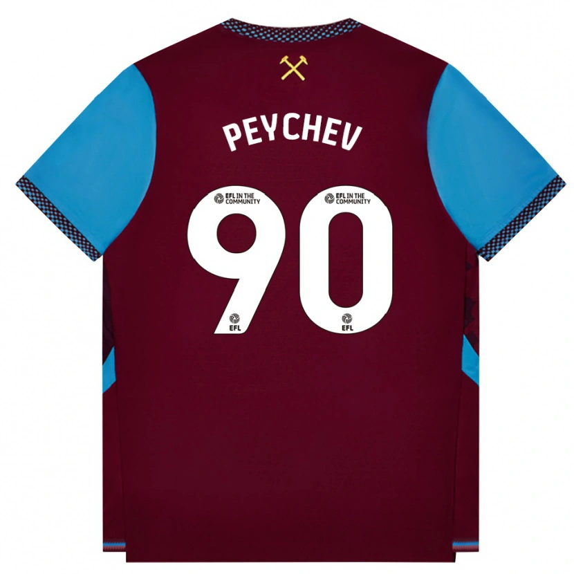 Danxen Niño Camiseta Martin Peychev #90 Borgoña Azulaciano 1ª Equipación 2026/27 La Camisa