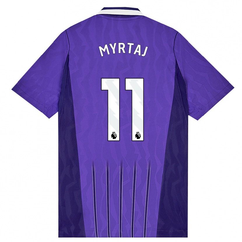 Danxen Niño Camiseta Leon Myrtaj #11 Púrpura Blanco Equipación Tercera 2026/27 La Camisa