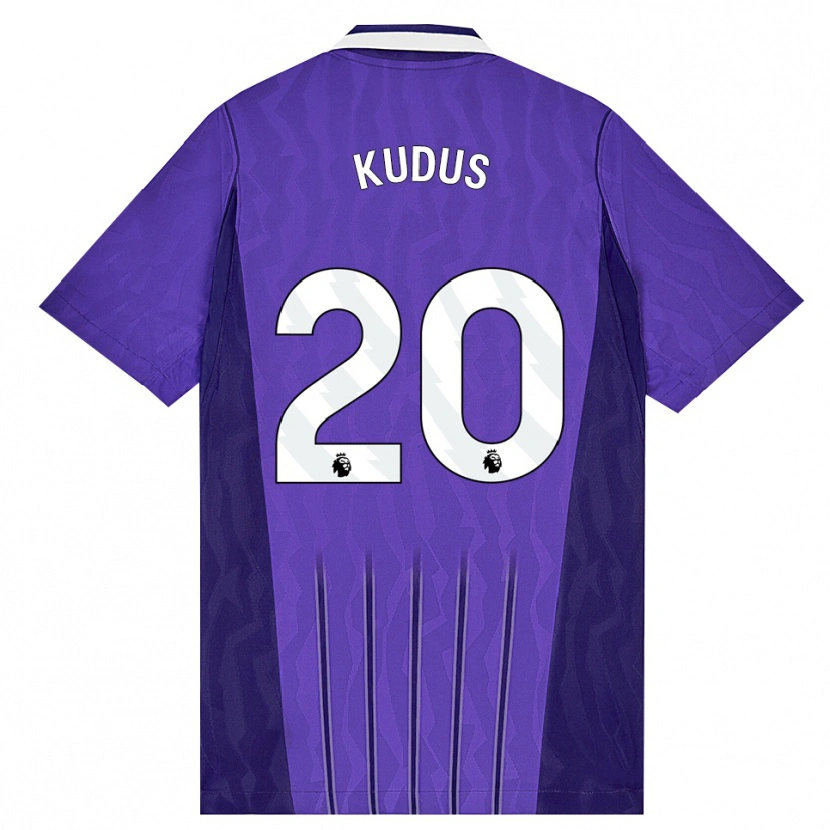 Danxen Niño Camiseta Mohammed Kudus #20 Púrpura Blanco Equipación Tercera 2026/27 La Camisa