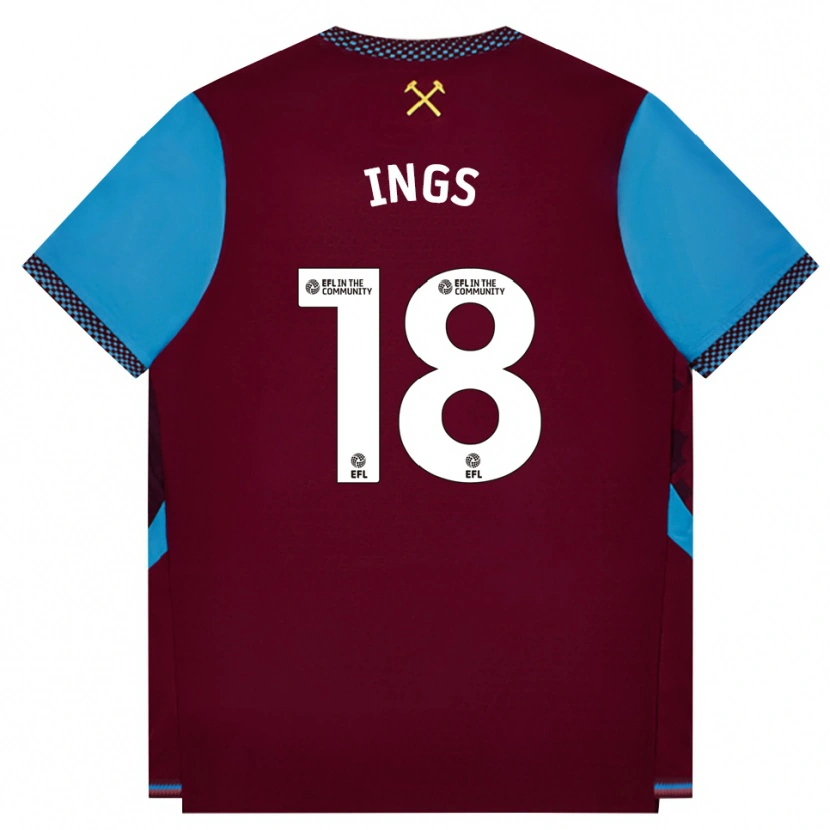 Danxen Hombre Camiseta Danny Ings #18 Borgoña Azulaciano 1ª Equipación 2026/27 La Camisa
