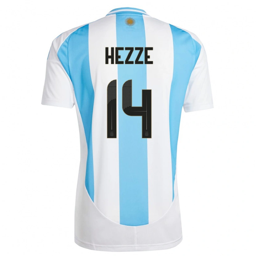 Danxen Niño Camiseta Argentina Santiago Hezze #14 Blanco Azul 1ª Equipación 24-26 La Camisa