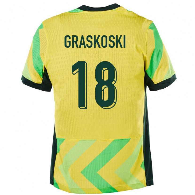 Danxen Niño Camiseta Australia Daniel Graskoski #18 Dorado 1ª Equipación 24-26 La Camisa