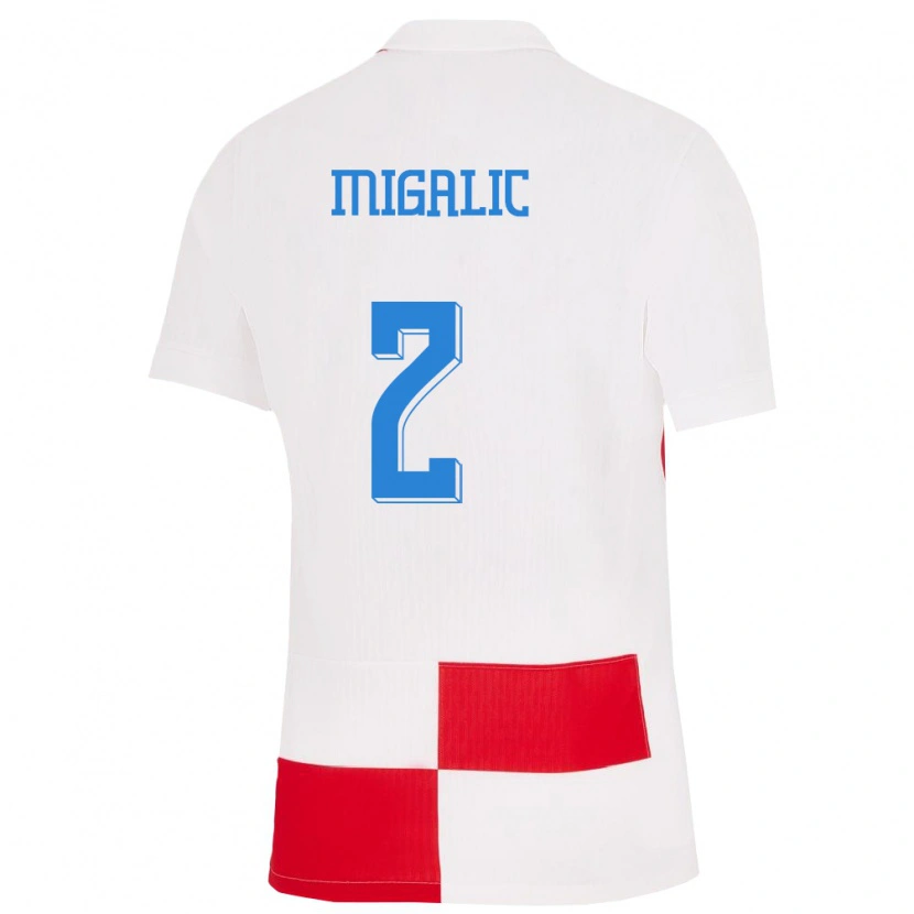 Danxen Niño Camiseta Croacia Dorian Migalic #2 Blanco Rojo 1ª Equipación 24-26 La Camisa