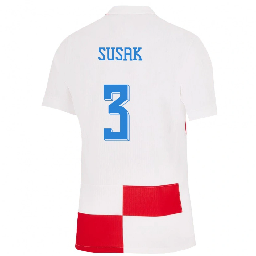 Danxen Niño Camiseta Croacia Ante Susak #3 Blanco Rojo 1ª Equipación 24-26 La Camisa