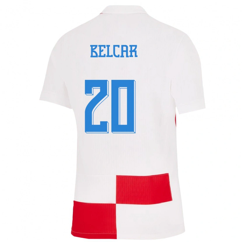 Danxen Niño Camiseta Croacia Leon Belcar #20 Blanco Rojo 1ª Equipación 24-26 La Camisa
