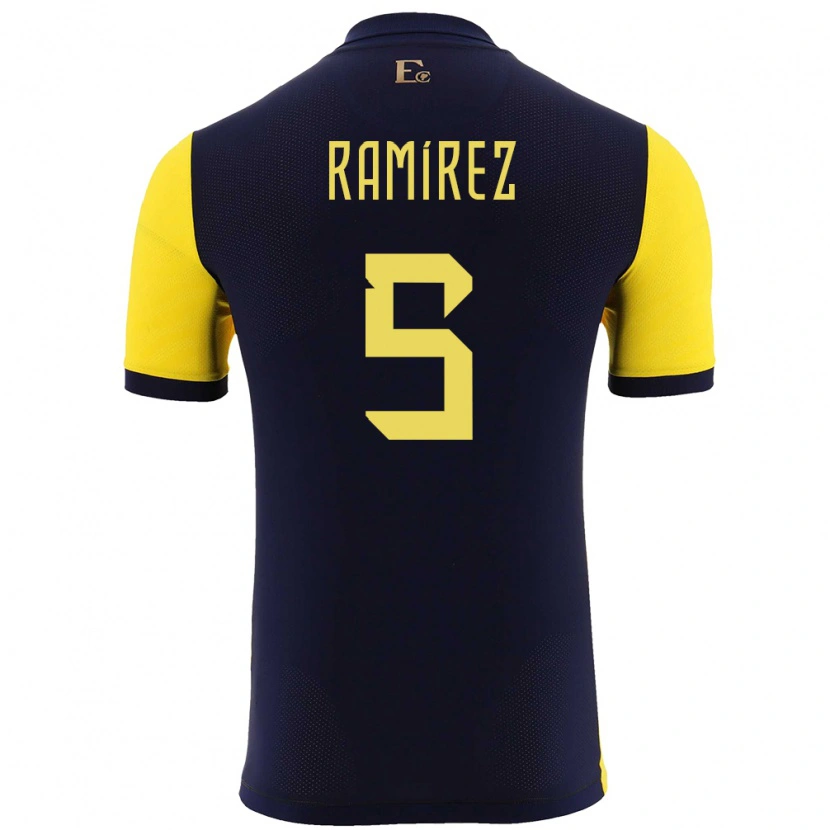 Danxen Niño Camiseta Ecuador Cristian Ramírez #5 Amarillo 1ª Equipación 24-26 La Camisa