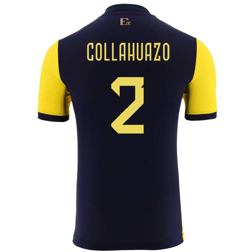 Danxen Niño Camiseta Ecuador Jair Collahuazo #2 Amarillo 1ª Equipación 24-26 La Camisa