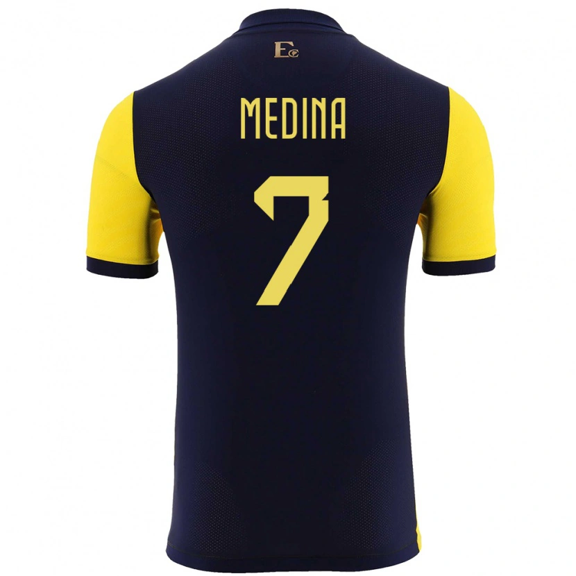 Danxen Niño Camiseta Ecuador Yaimar Medina #7 Amarillo 1ª Equipación 24-26 La Camisa