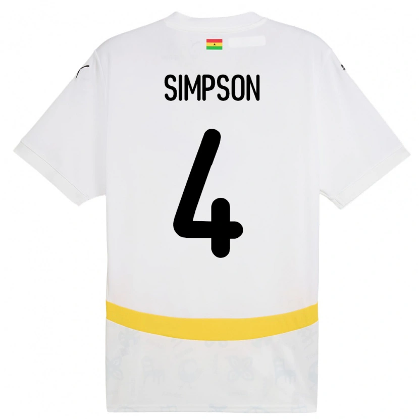 Danxen Niño Camiseta Ghana Razak Simpson #4 Blanco 1ª Equipación 24-26 La Camisa