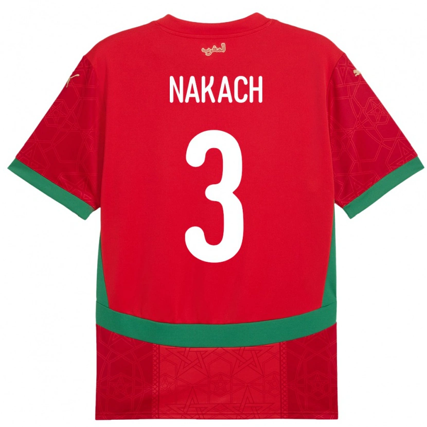 Danxen Niño Camiseta Marruecos Akram Nakach #3 Rojo 1ª Equipación 24-26 La Camisa