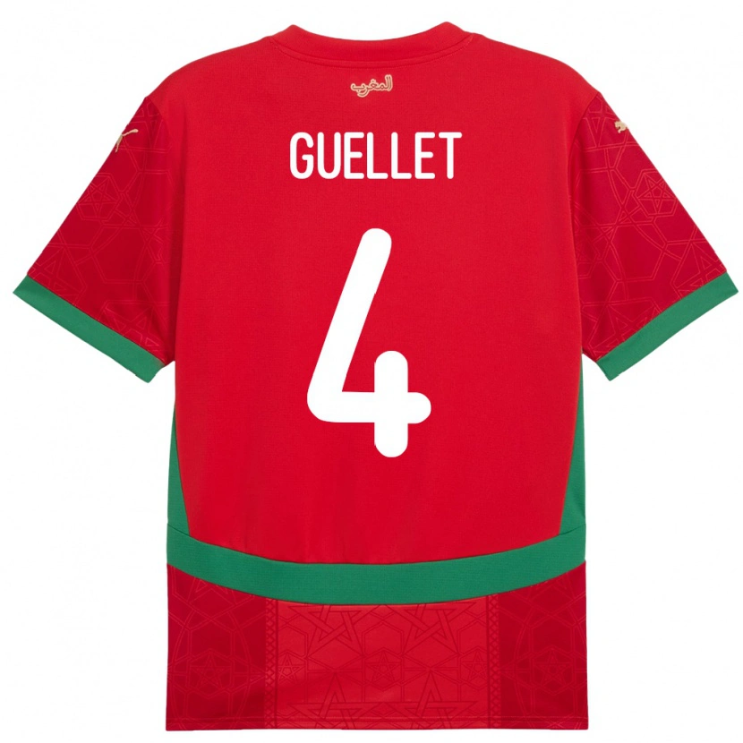 Danxen Niño Camiseta Marruecos Shadi Guellet #4 Rojo 1ª Equipación 24-26 La Camisa