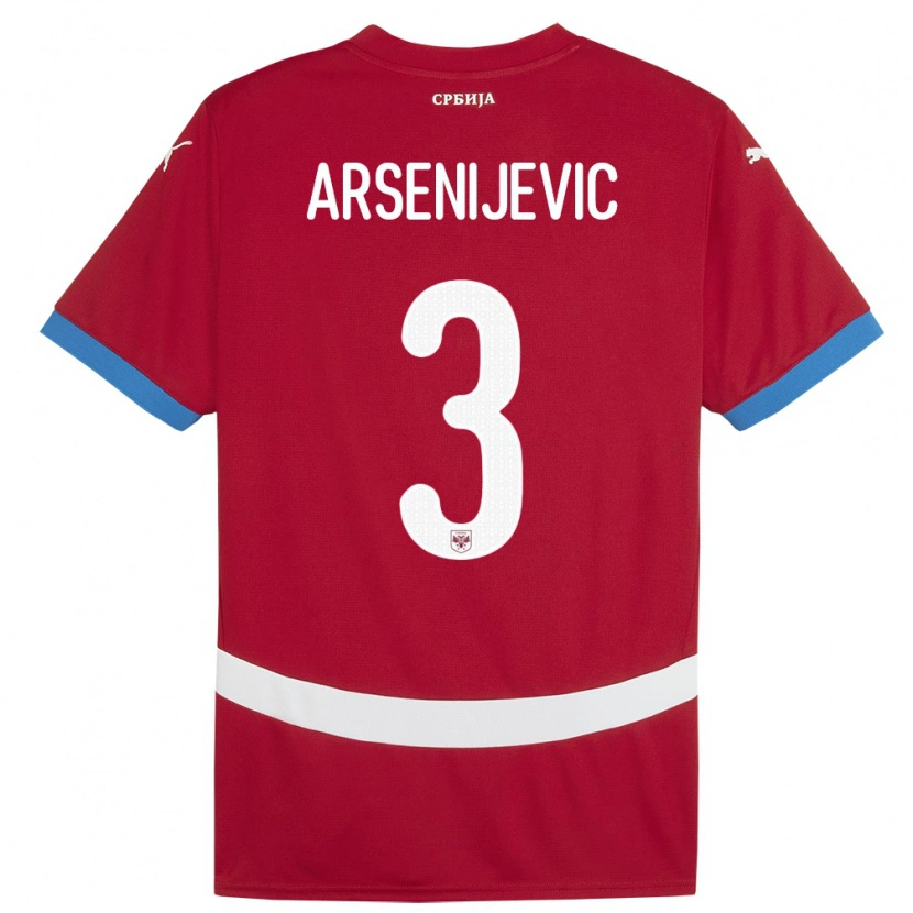 Danxen Niño Camiseta Serbia Andrej Arsenijevic #3 Rojo 1ª Equipación 24-26 La Camisa