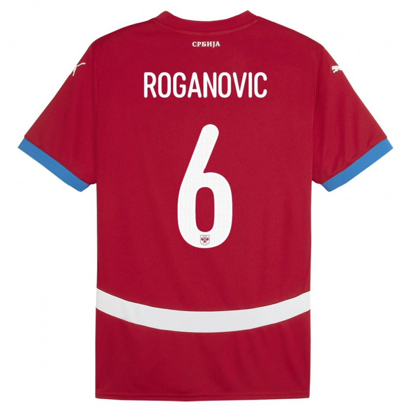 Danxen Niño Camiseta Serbia Vuk Roganovic #6 Rojo 1ª Equipación 24-26 La Camisa