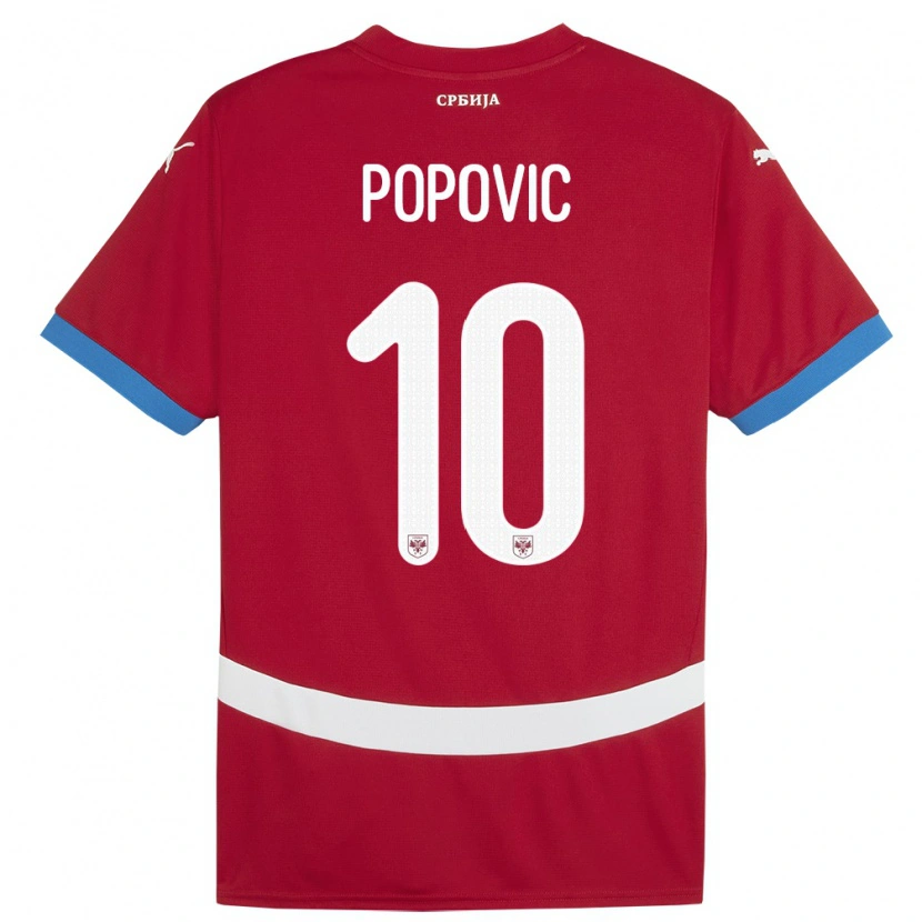 Danxen Niño Camiseta Serbia Matija Popovic #10 Rojo 1ª Equipación 24-26 La Camisa