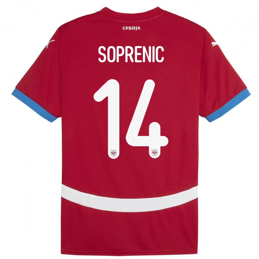 Danxen Niño Camiseta Serbia Milos Soprenic #14 Rojo 1ª Equipación 24-26 La Camisa
