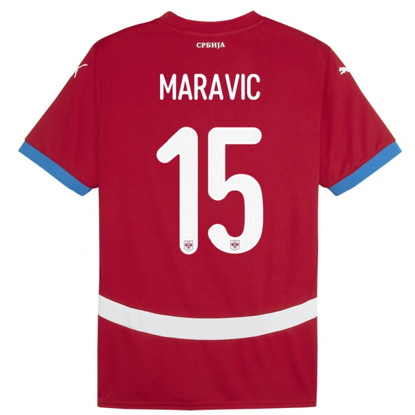 Danxen Niño Camiseta Serbia Mateo Maravic #15 Rojo 1ª Equipación 24-26 La Camisa