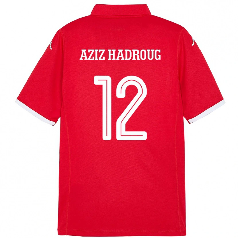 Danxen Niño Camiseta Túnez Mohamed Aziz Hadroug #12 Rojo 1ª Equipación 24-26 La Camisa