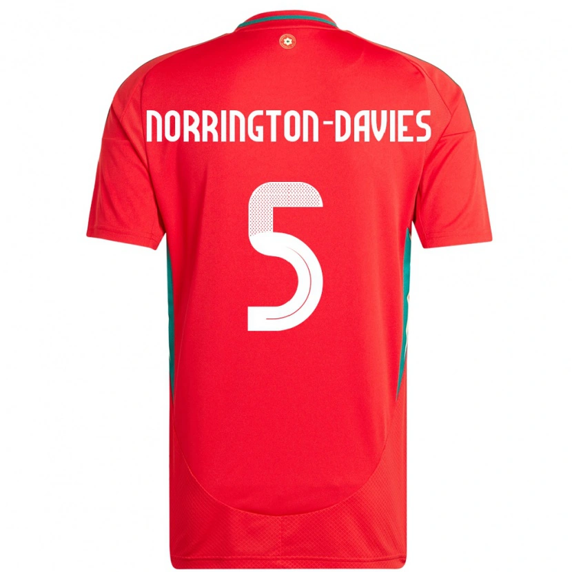 Danxen Niño Camiseta Gales Rhys Norrington-Davies #5 Rojo 1ª Equipación 24-26 La Camisa