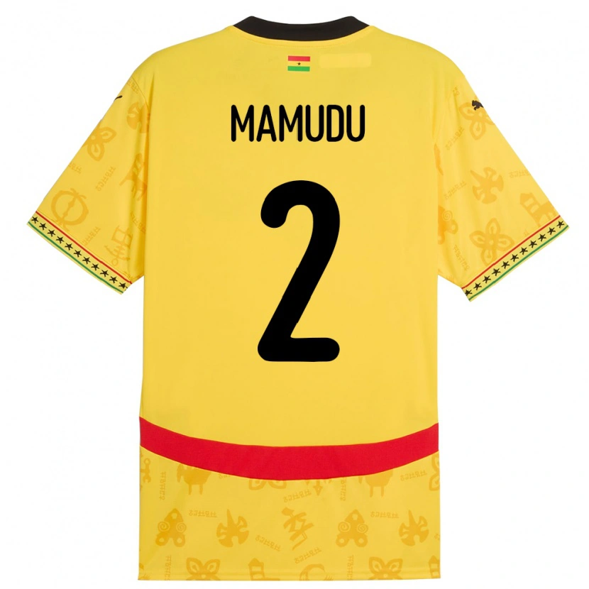 Danxen Niño Camiseta Ghana Kamaradini Mamudu #2 Amarillo 2ª Equipación 24-26 La Camisa