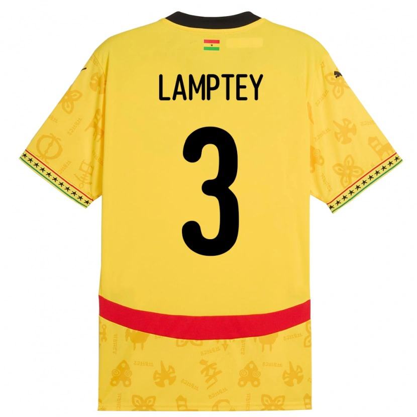 Danxen Niño Camiseta Ghana Tariq Lamptey #3 Amarillo 2ª Equipación 24-26 La Camisa