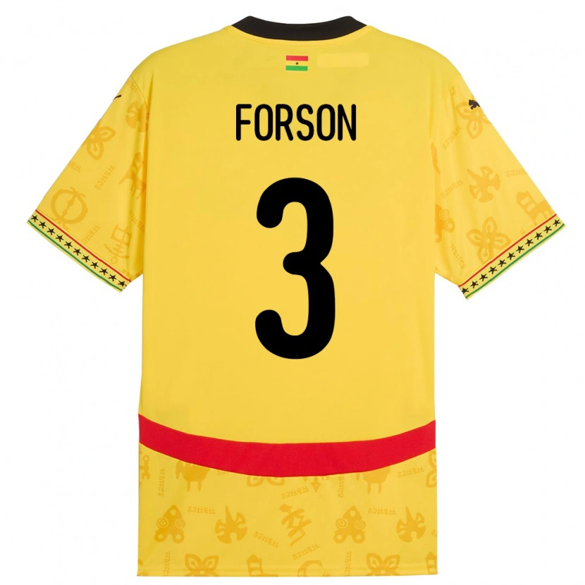 Danxen Niño Camiseta Ghana Amankwah Forson #3 Amarillo 2ª Equipación 24-26 La Camisa