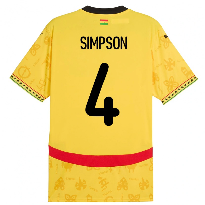 Danxen Niño Camiseta Ghana Razak Simpson #4 Amarillo 2ª Equipación 24-26 La Camisa
