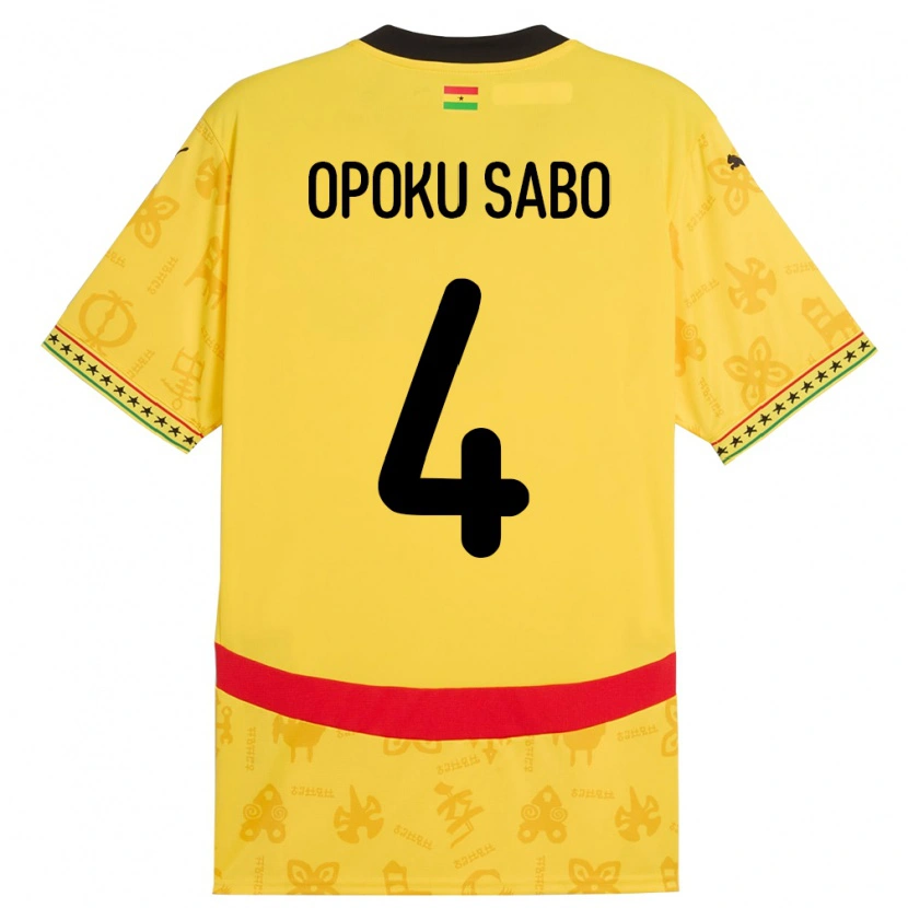 Danxen Niño Camiseta Ghana Alex Opoku Sabo #4 Amarillo 2ª Equipación 24-26 La Camisa
